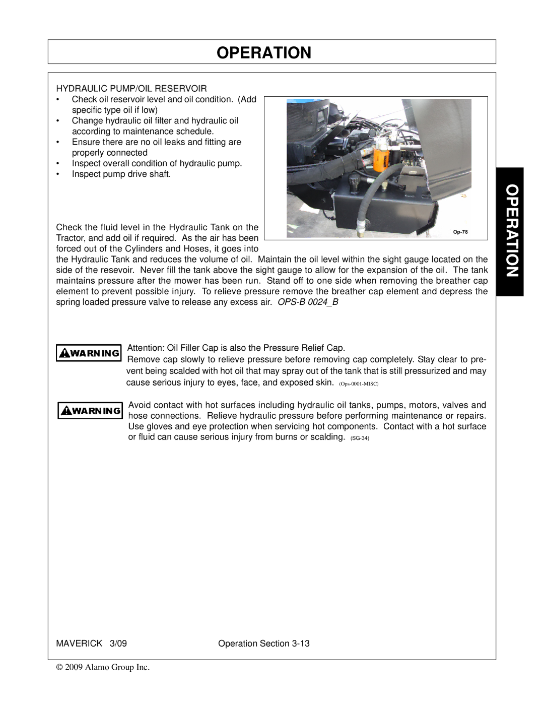 Alamo FC-0001 manual Hydraulic PUMP/OIL Reservoir 