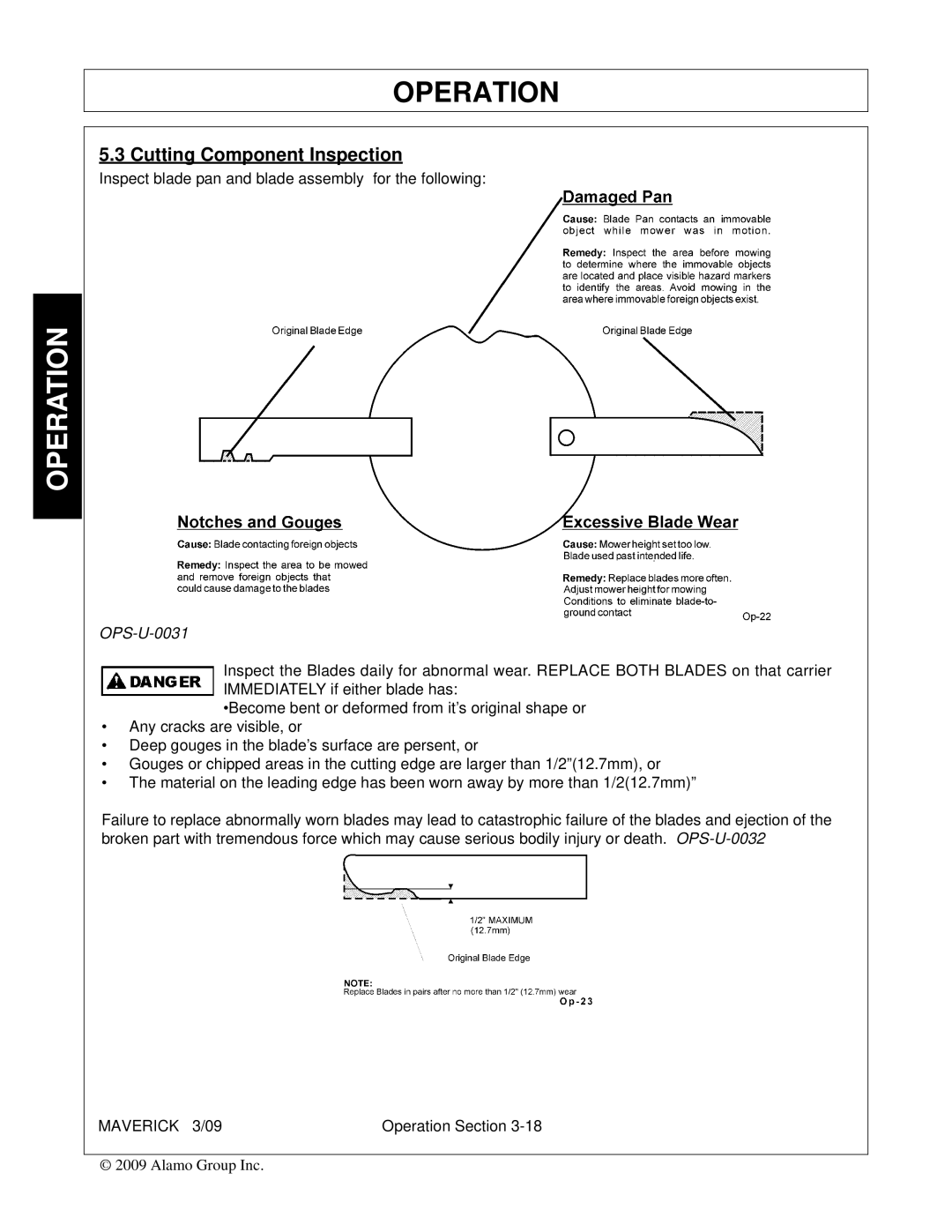 Alamo FC-0001 manual Cutting Component Inspection, OPS-U-0031 