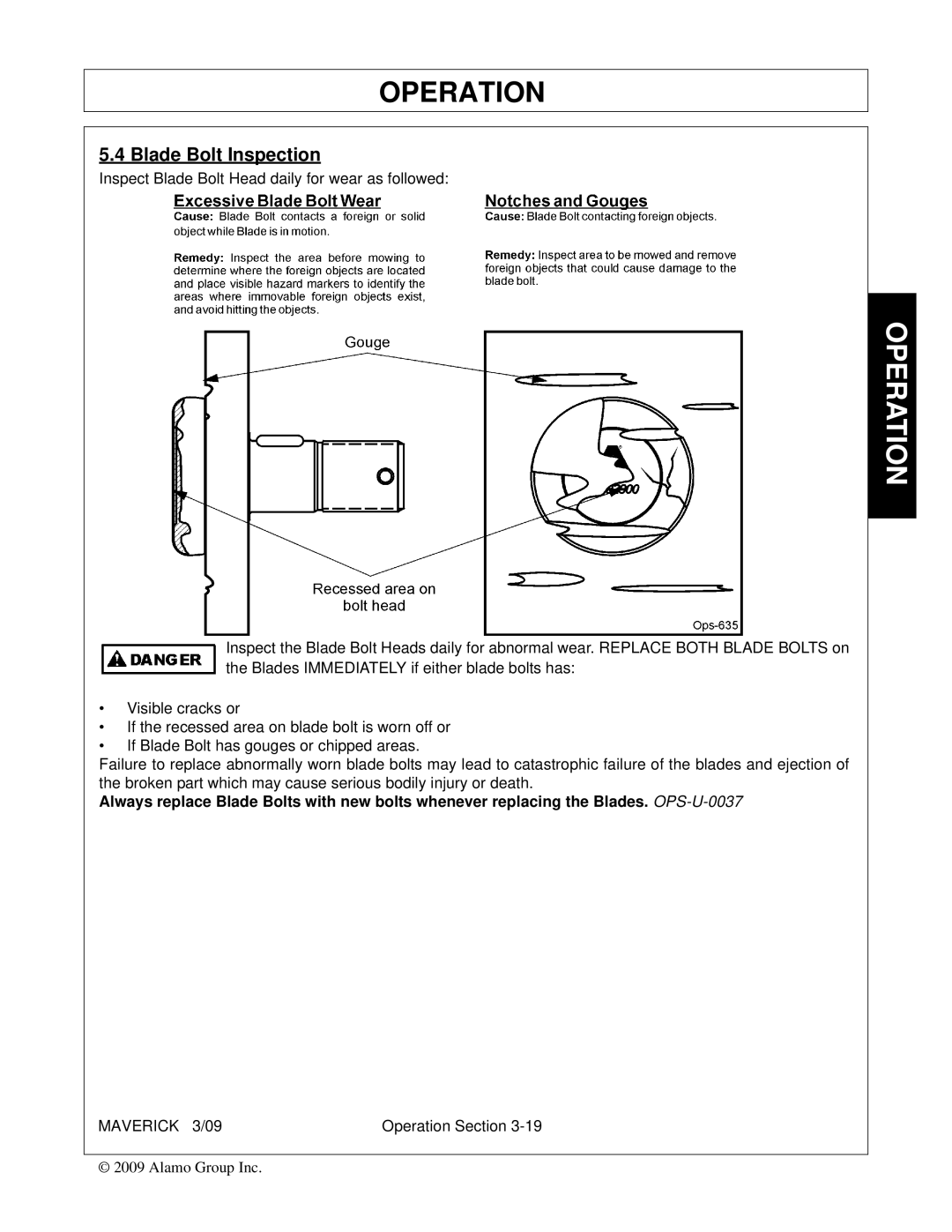 Alamo FC-0001 manual Blade Bolt Inspection 