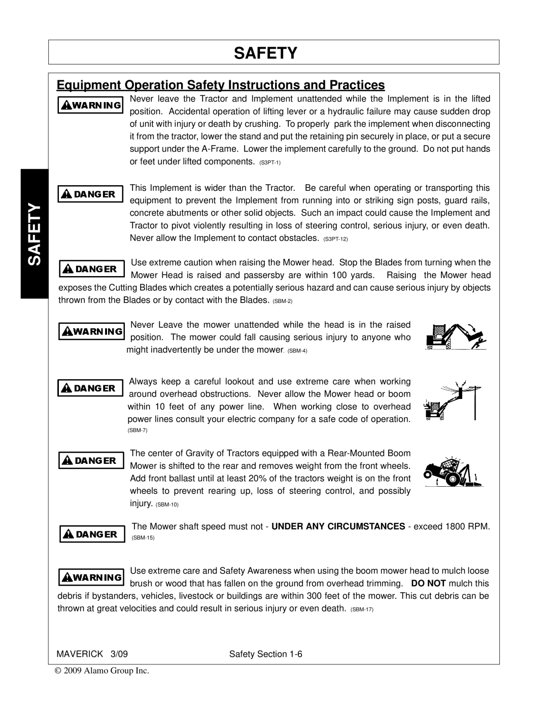 Alamo FC-0001 manual Equipment Operation Safety Instructions and Practices 