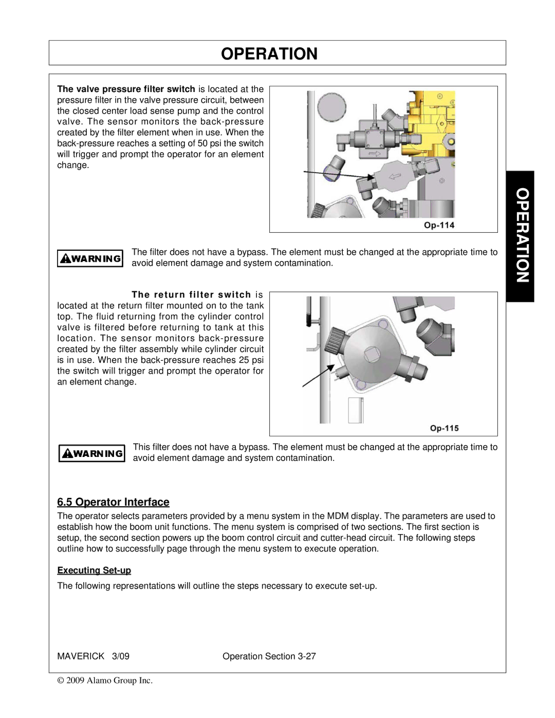 Alamo FC-0001 manual Operator Interface, Executing Set-up 