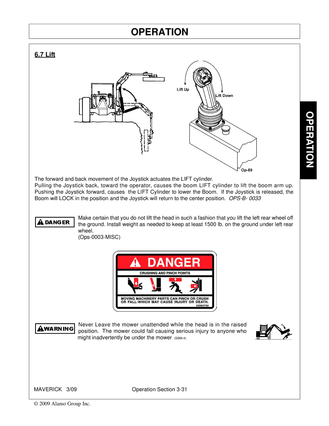 Alamo FC-0001 manual Lift 