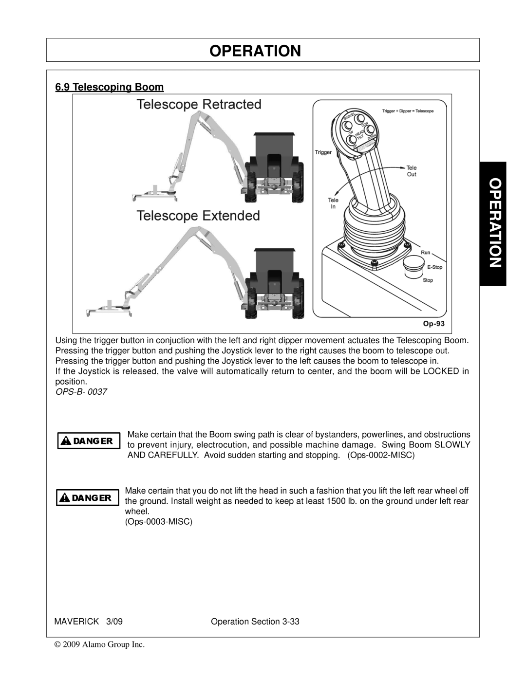 Alamo FC-0001 manual Telescoping Boom 