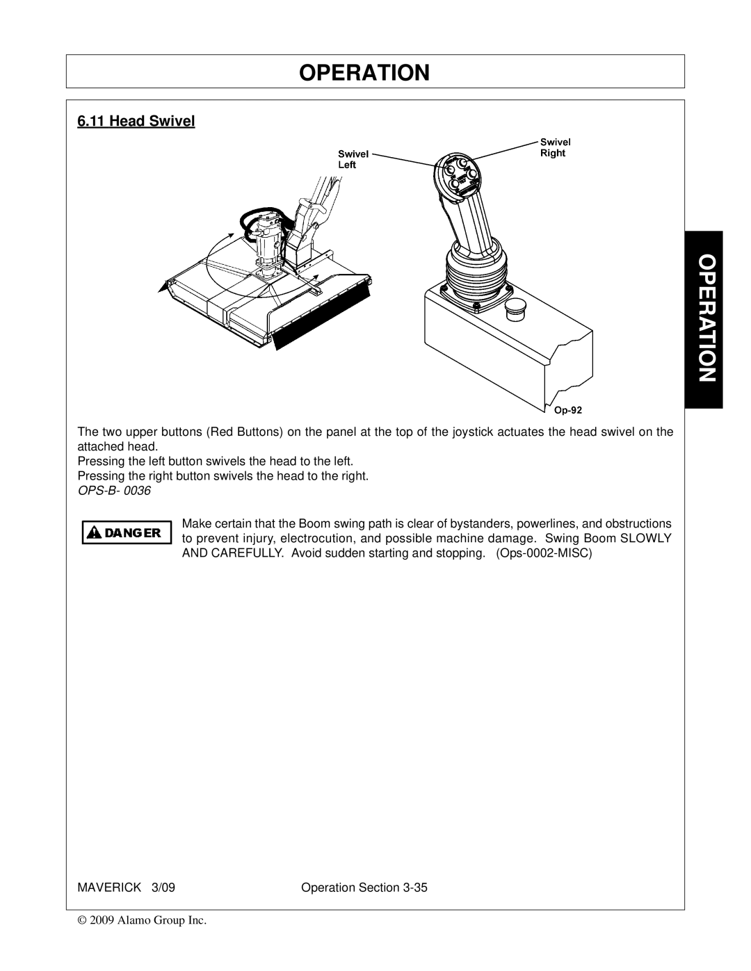 Alamo FC-0001 manual Head Swivel 