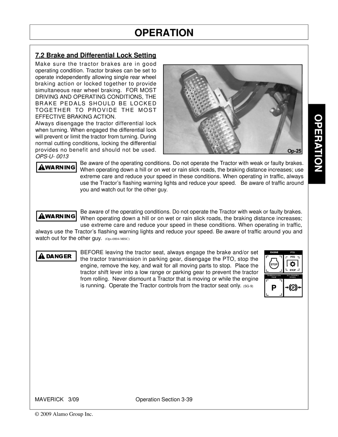 Alamo FC-0001 manual Brake and Differential Lock Setting 