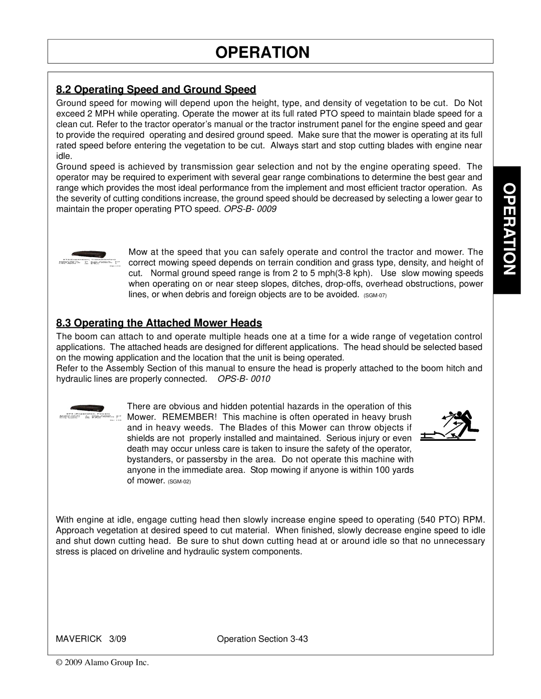 Alamo FC-0001 manual Operating Speed and Ground Speed, Operating the Attached Mower Heads 