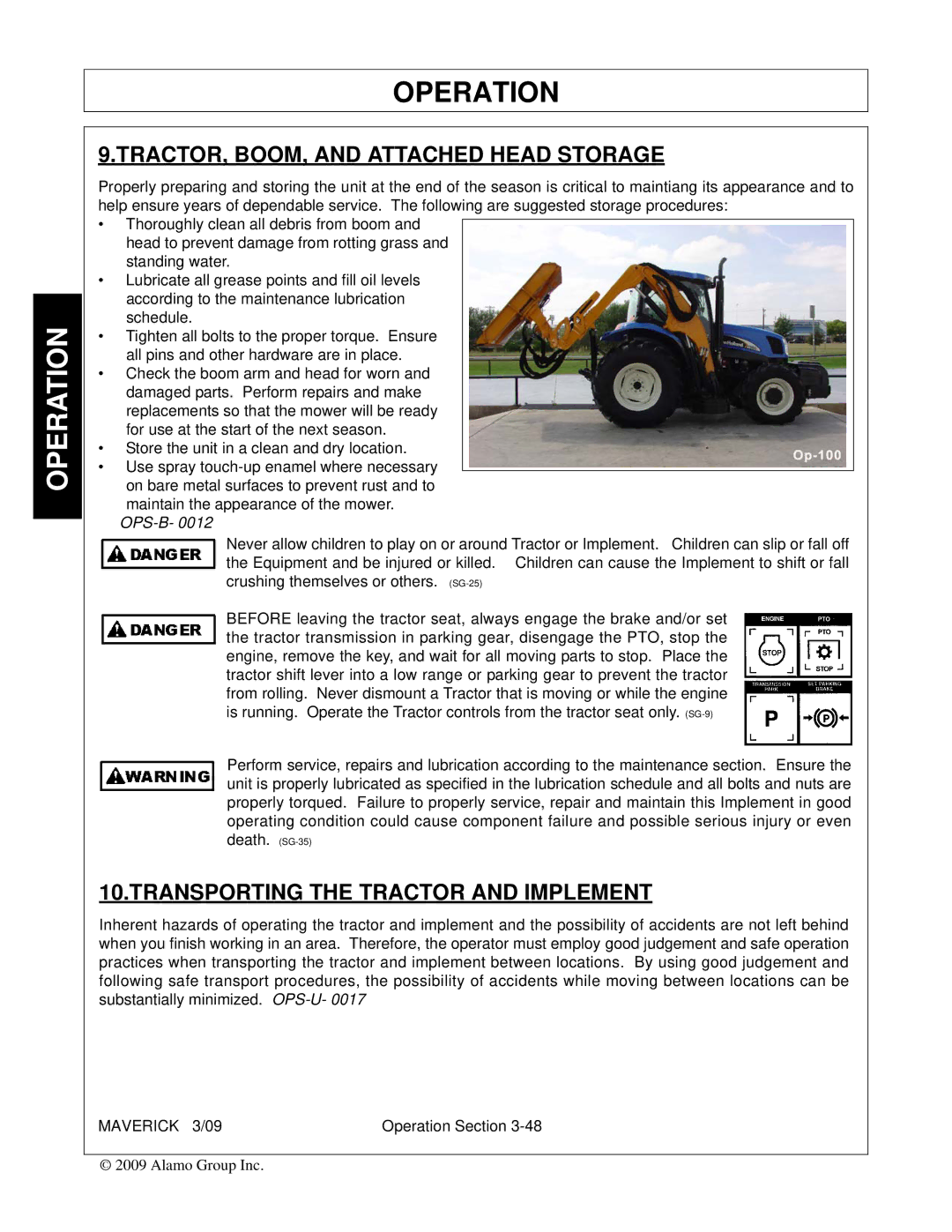 Alamo FC-0001 manual TRACTOR, BOOM, and Attached Head Storage 