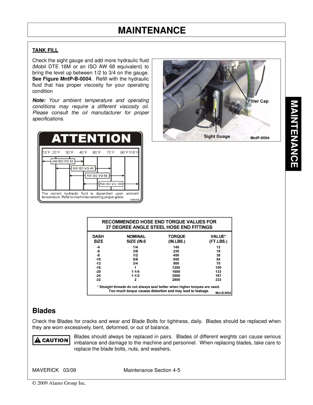 Alamo FC-0001 manual Blades, Tank Fill 