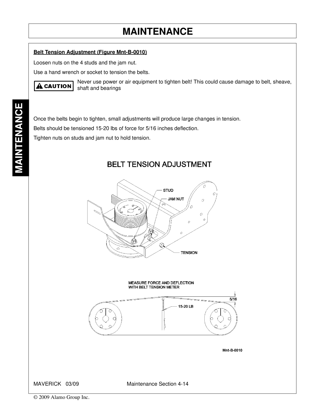 Alamo FC-0001 manual Belt Tension Adjustment Figure Mnt-B-0010 