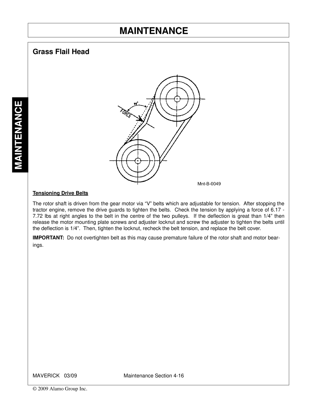 Alamo FC-0001 manual Grass Flail Head, Tensioning Drive Belts 