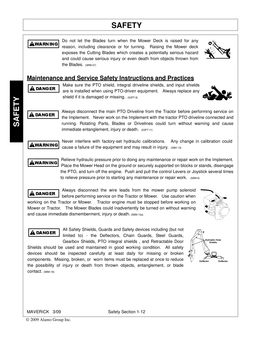 Alamo FC-0001 manual Maintenance and Service Safety Instructions and Practices 