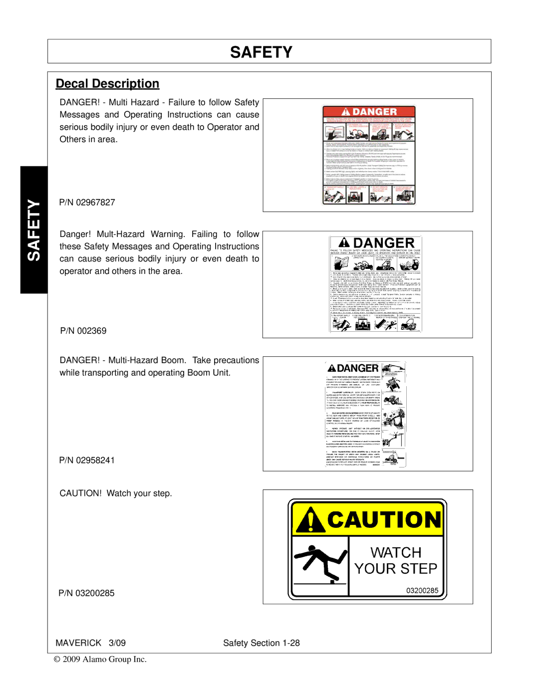 Alamo FC-0001 manual Decal Description 