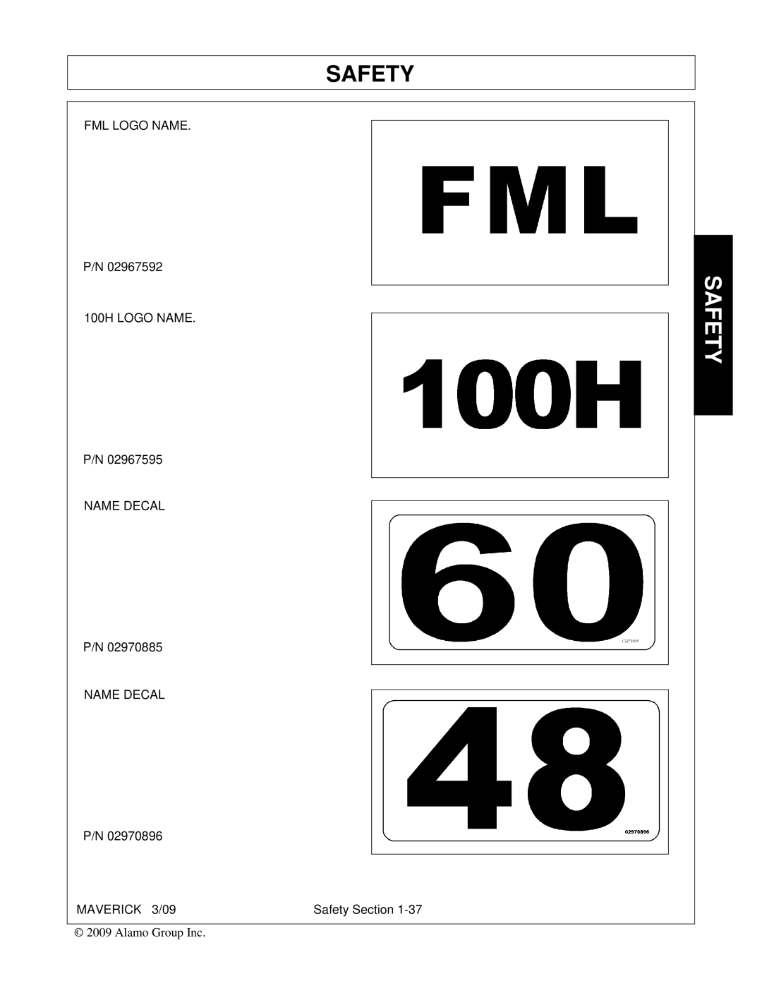 Alamo FC-0001 manual FML Logo Name 100H Logo Name Name Decal Maverick 3/09 