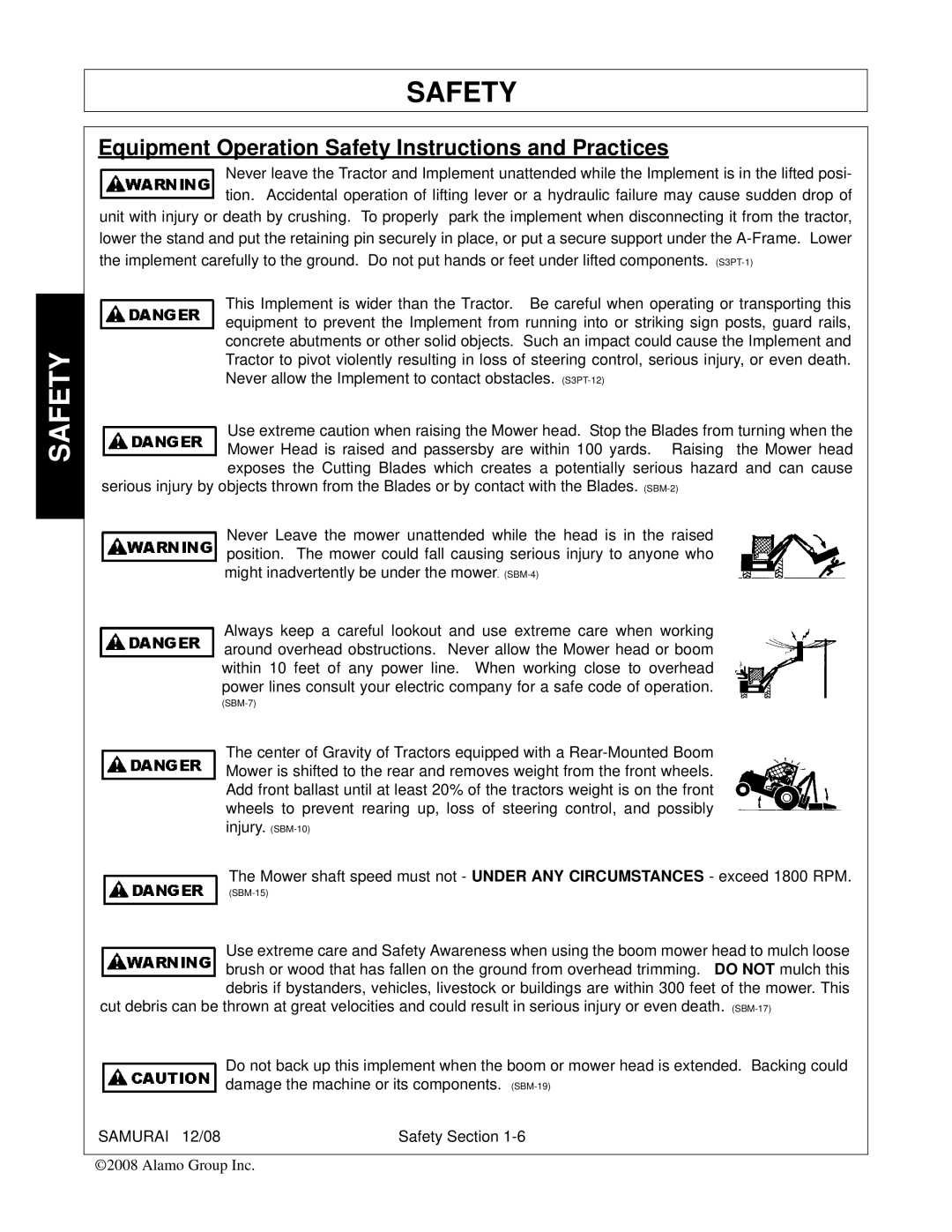 Alamo FC-0002 manual Equipment Operation Safety Instructions and Practices 