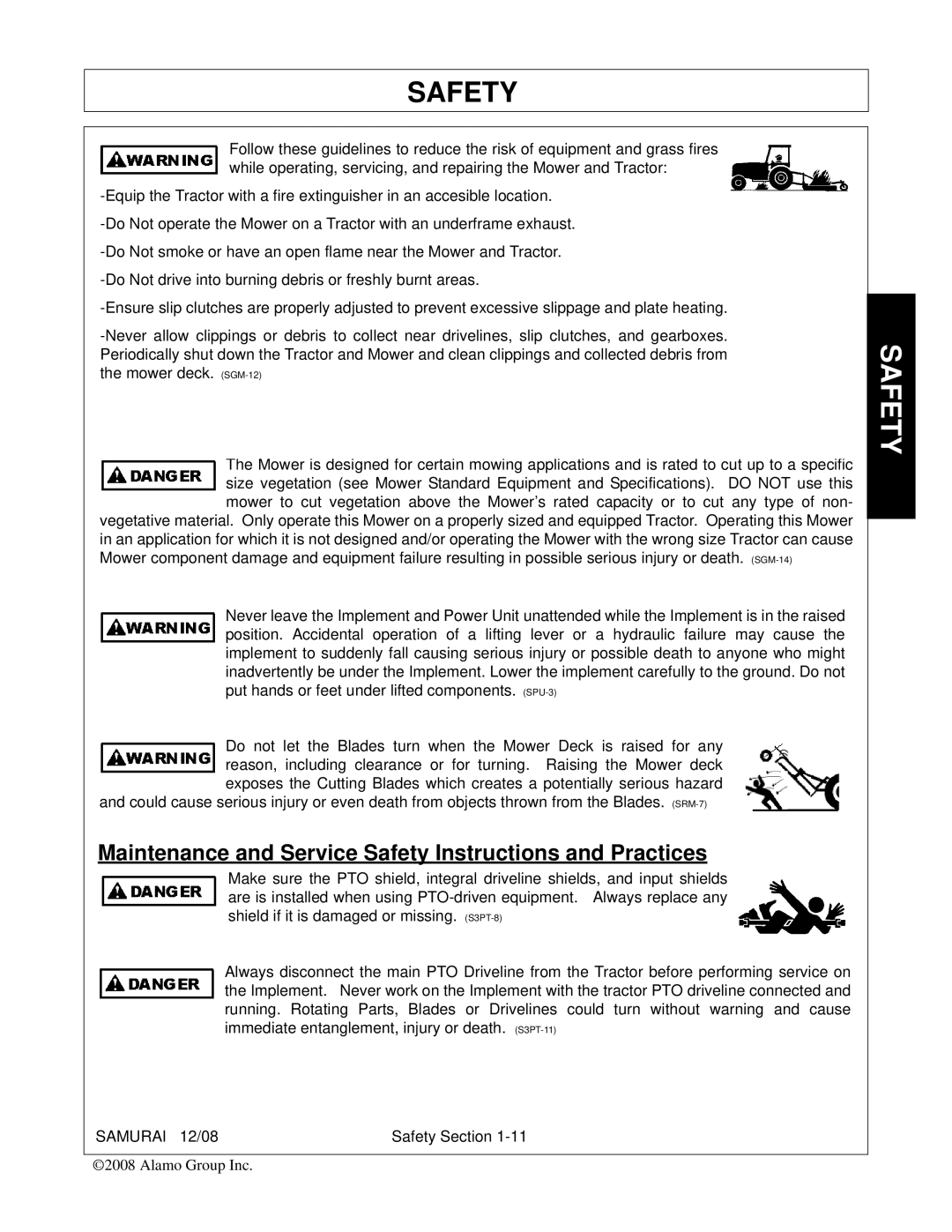 Alamo FC-0002 manual Maintenance and Service Safety Instructions and Practices 