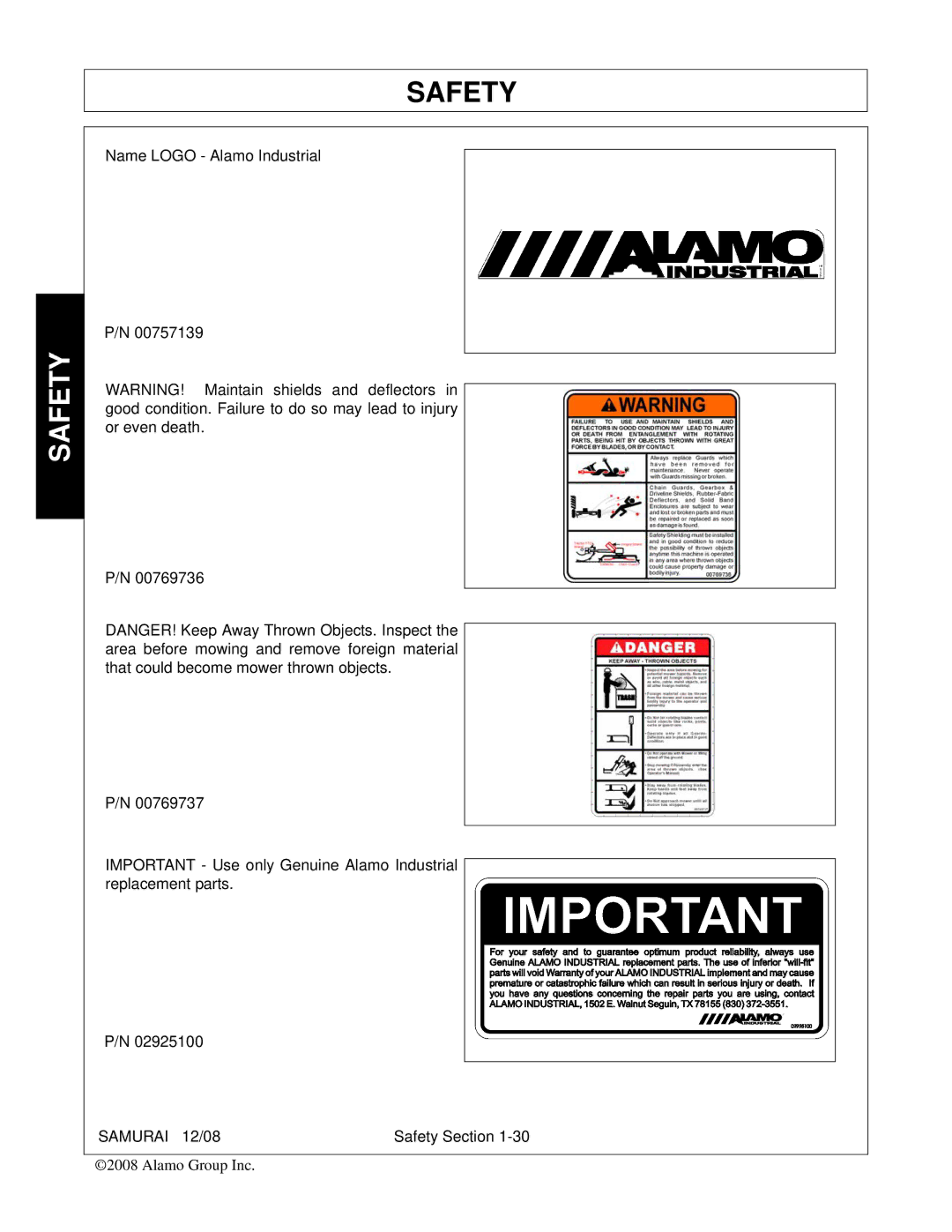 Alamo FC-0002 manual Safety 