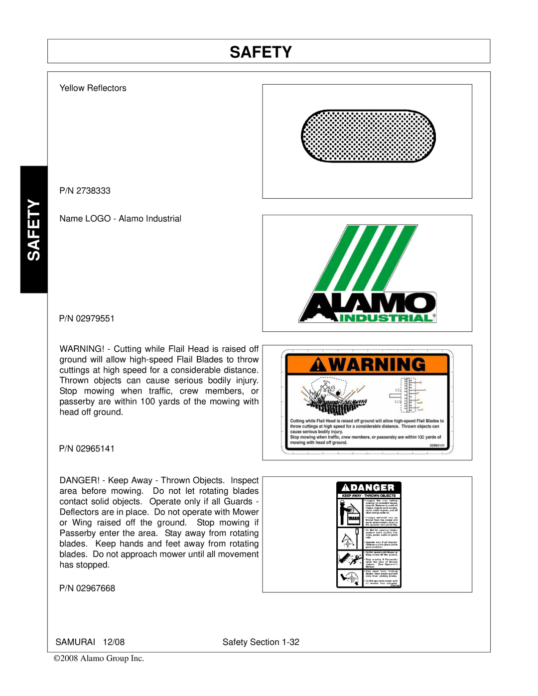 Alamo FC-0002 manual Yellow Reflectors Name Logo Alamo Industrial 