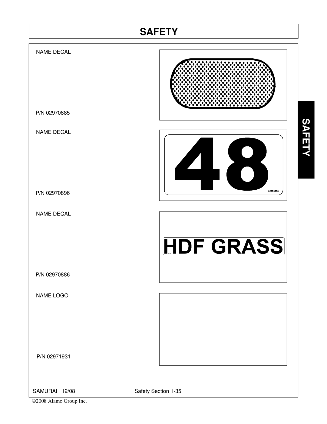 Alamo FC-0002 manual Name Decal Name Logo Samurai 12/08 