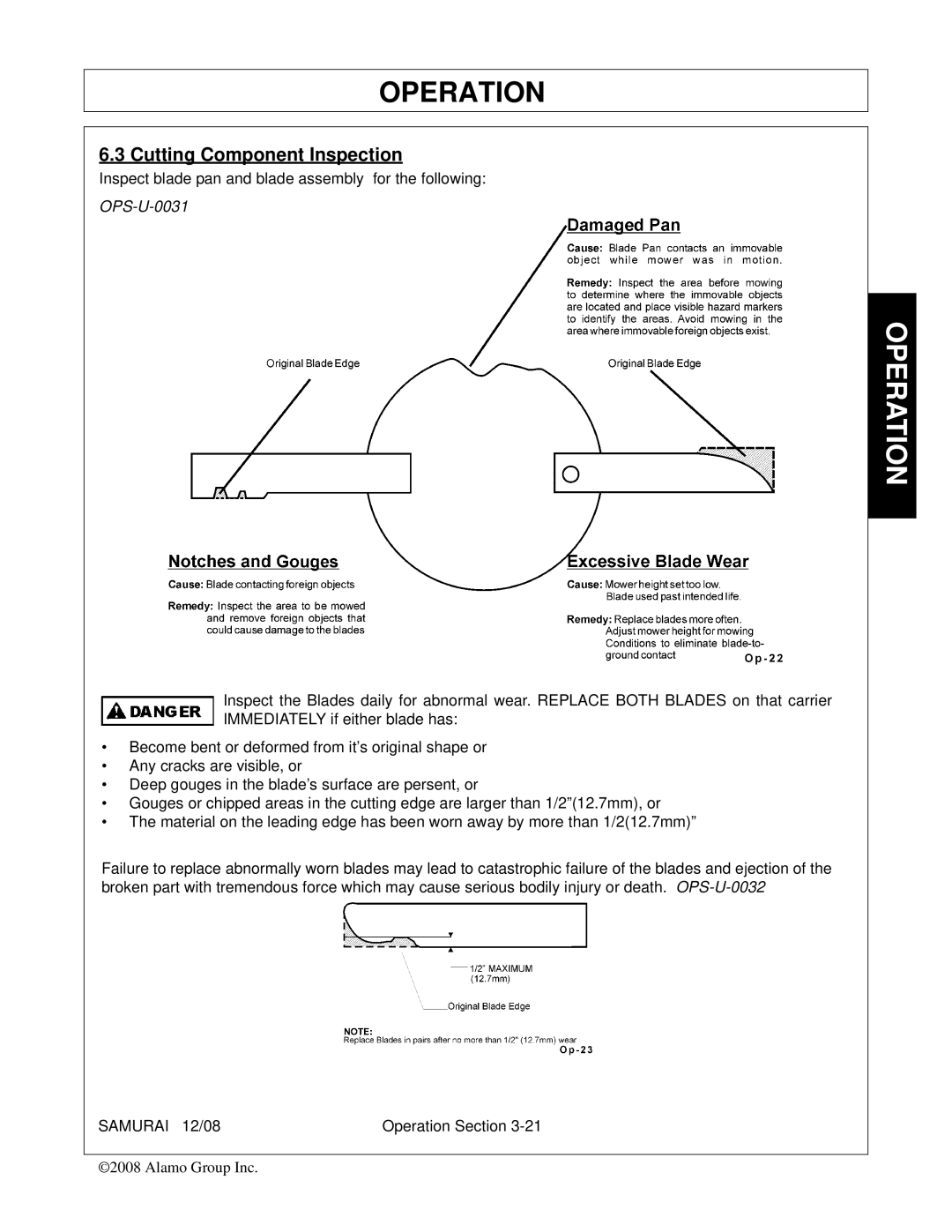 Alamo FC-0002 manual Cutting Component Inspection, OPS-U-0031 