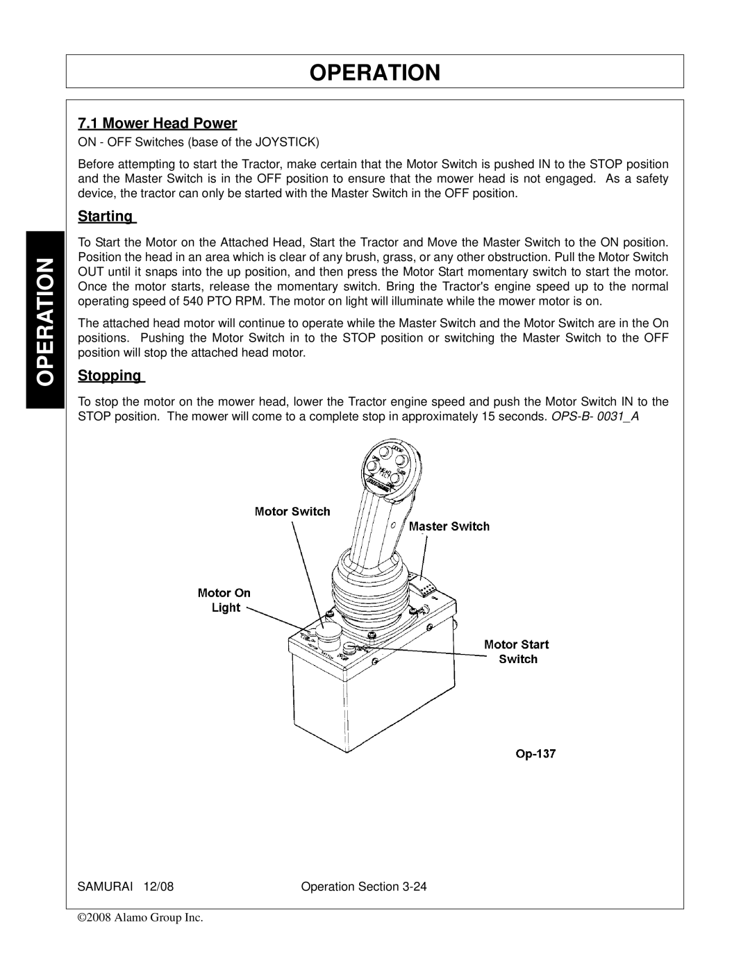 Alamo FC-0002 manual Mower Head Power, Starting, Stopping 