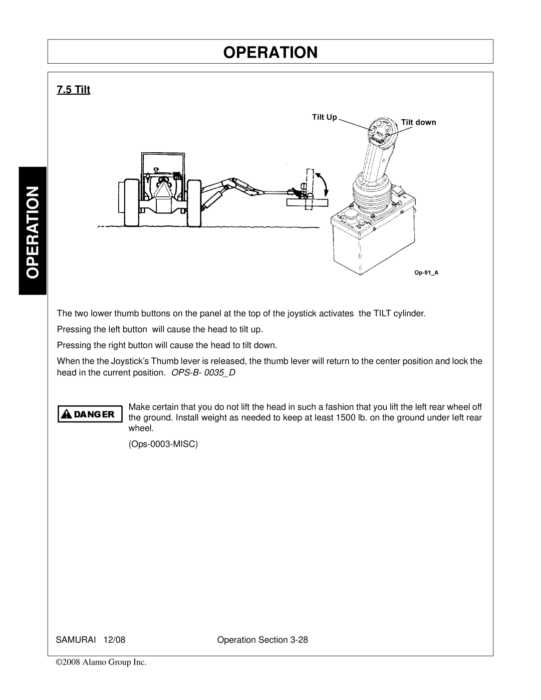 Alamo FC-0002 manual Tilt 