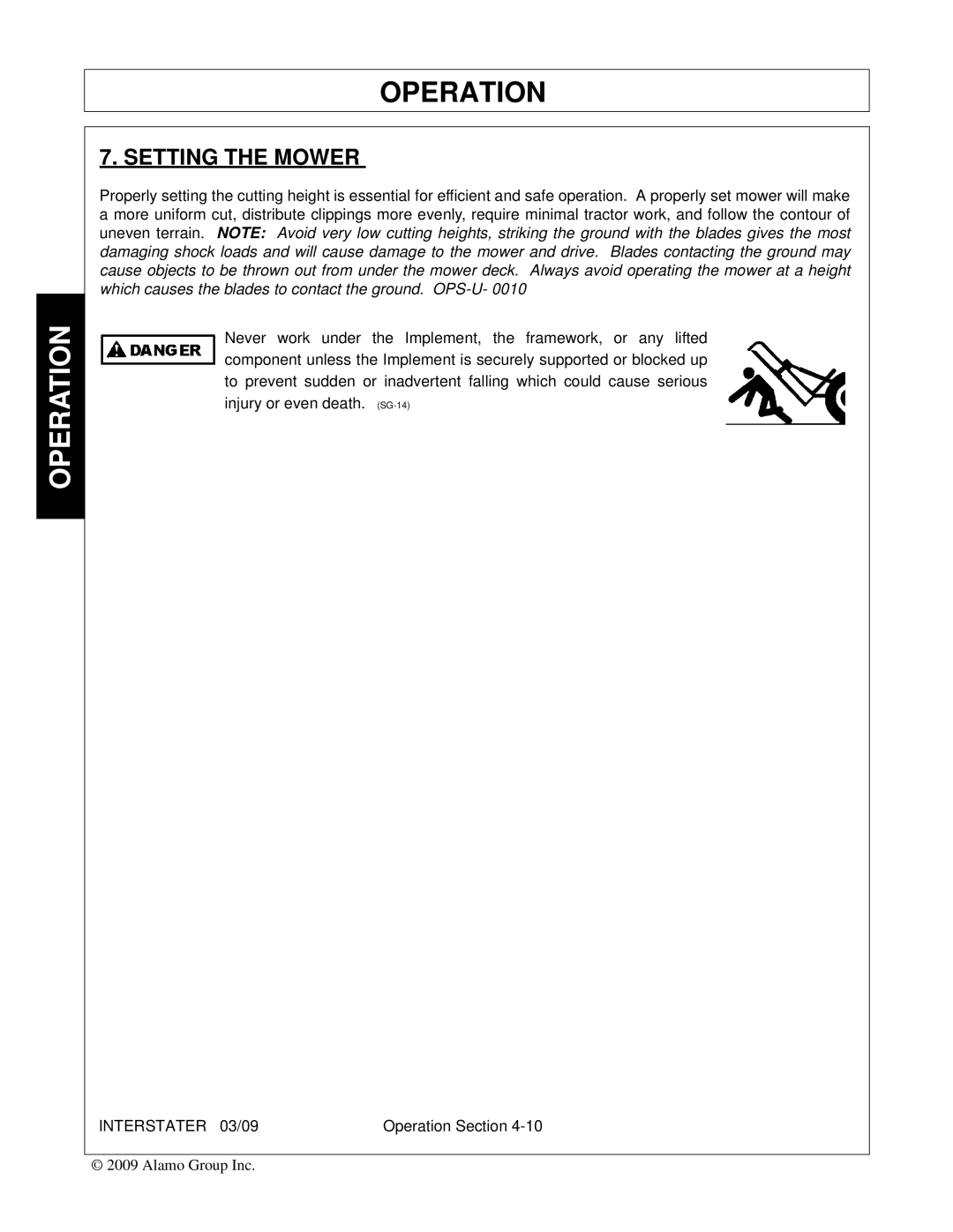 Alamo FC-FL-0001, 803213C manual Setting the Mower 