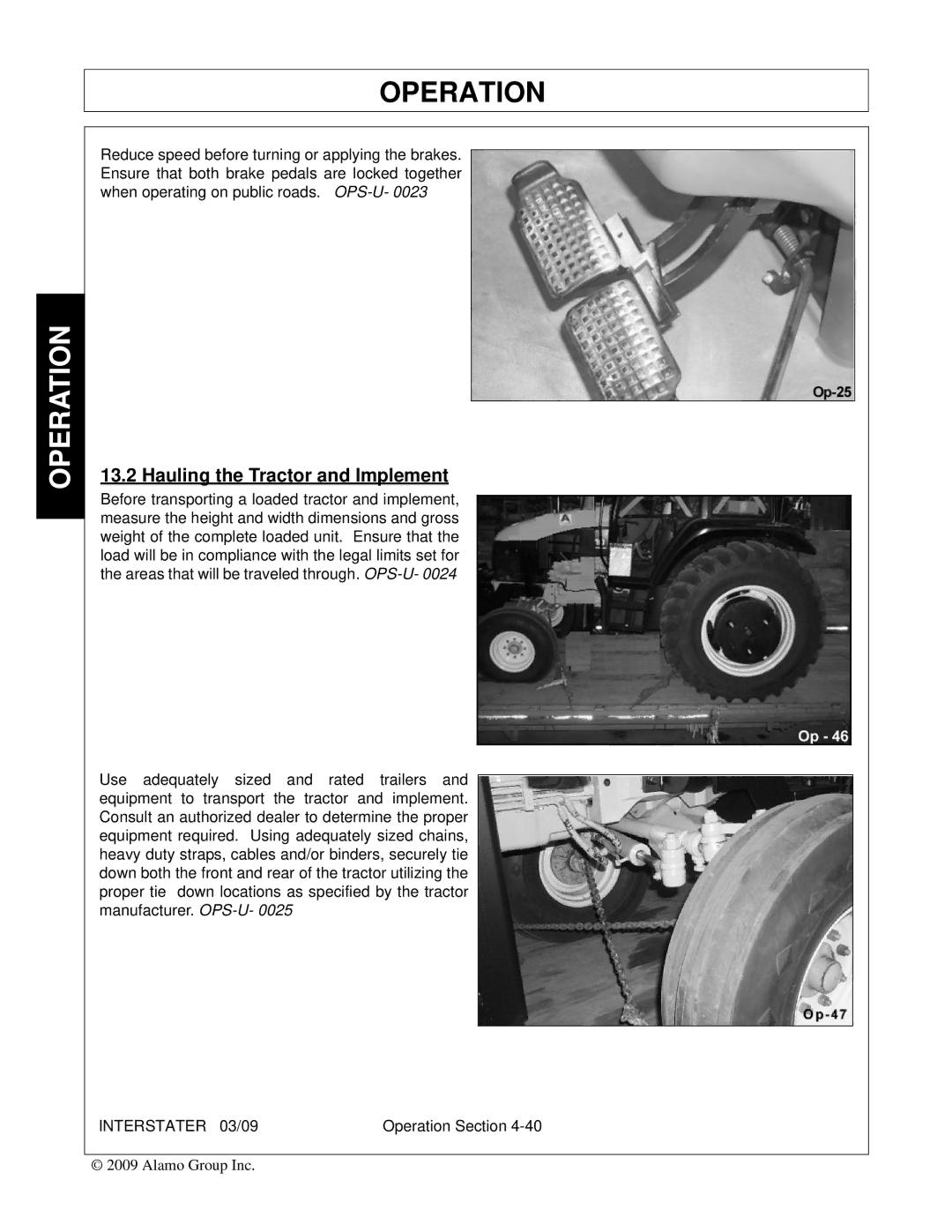 Alamo FC-FL-0001, 803213C manual Hauling the Tractor and Implement 