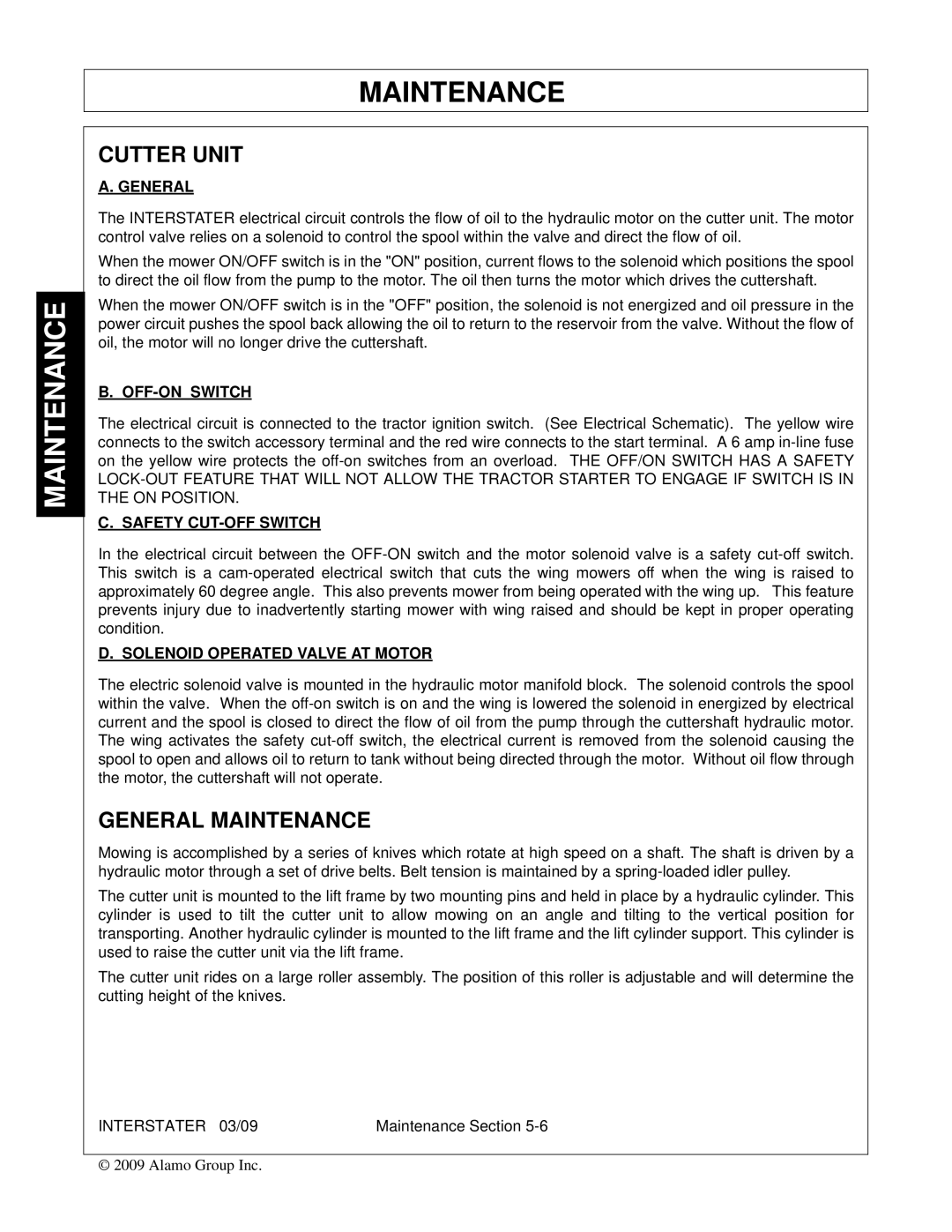 Alamo FC-FL-0001, 803213C manual Cutter Unit, General Maintenance 