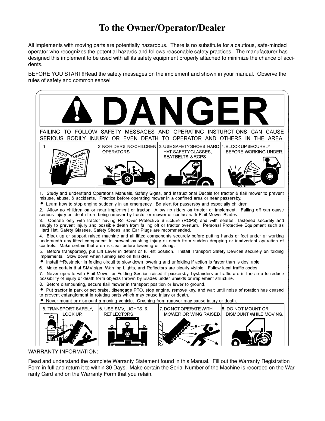 Alamo FC-FL-0001, 803213C manual To the Owner/Operator/Dealer 