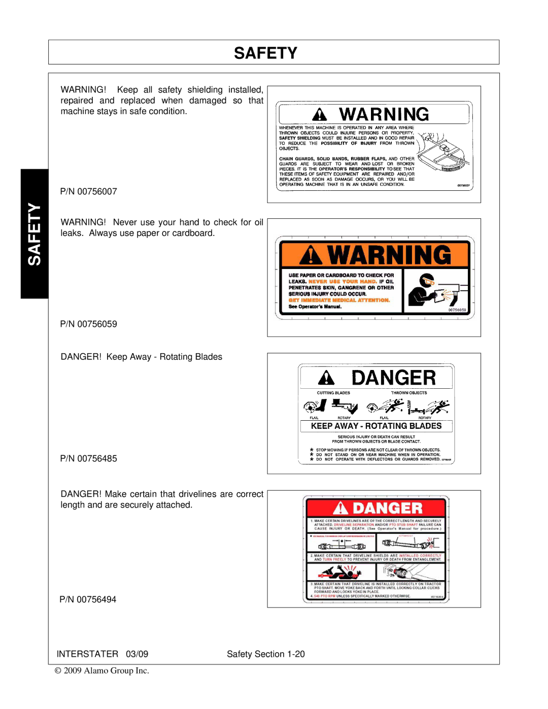 Alamo FC-FL-0001, 803213C manual Safety 