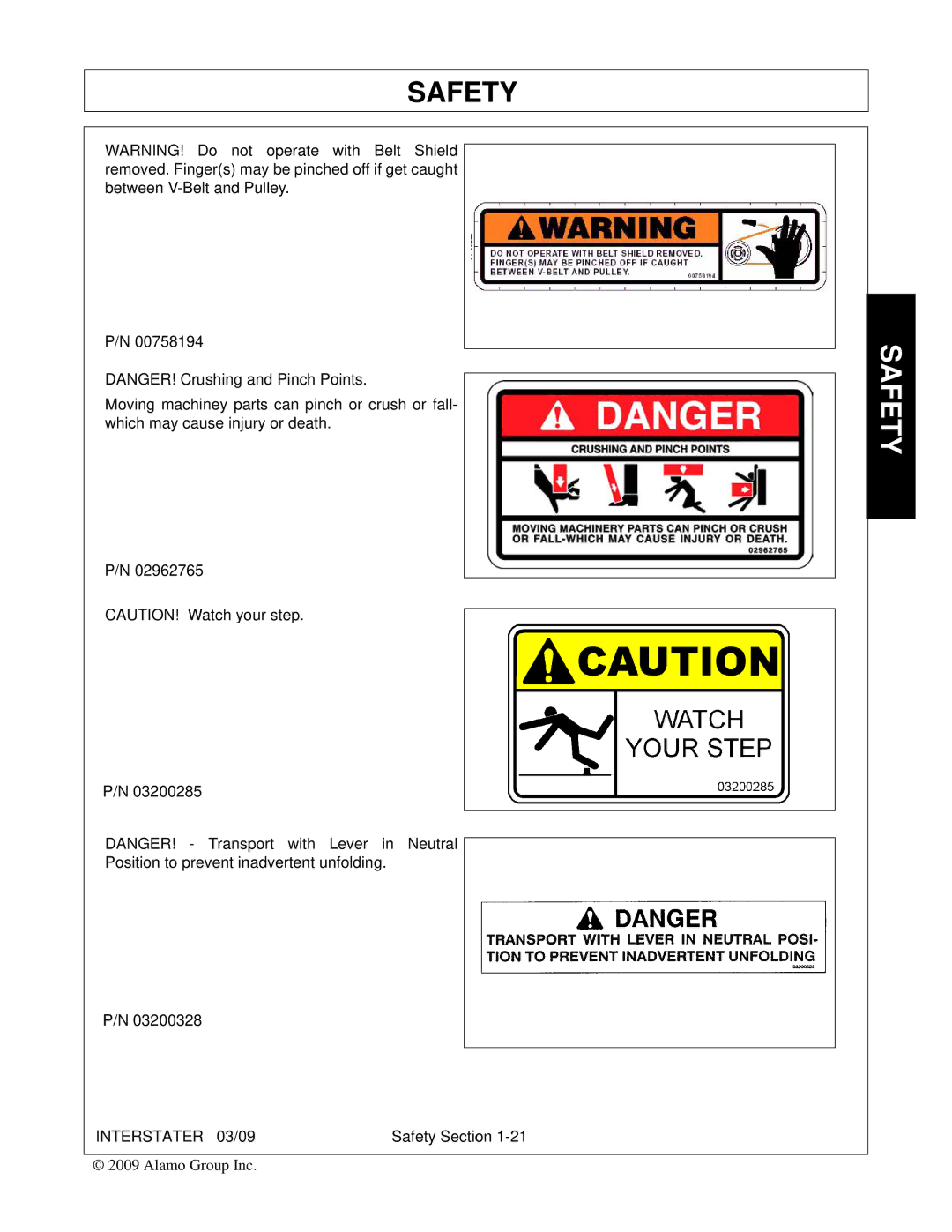 Alamo 803213C, FC-FL-0001 manual Safety 