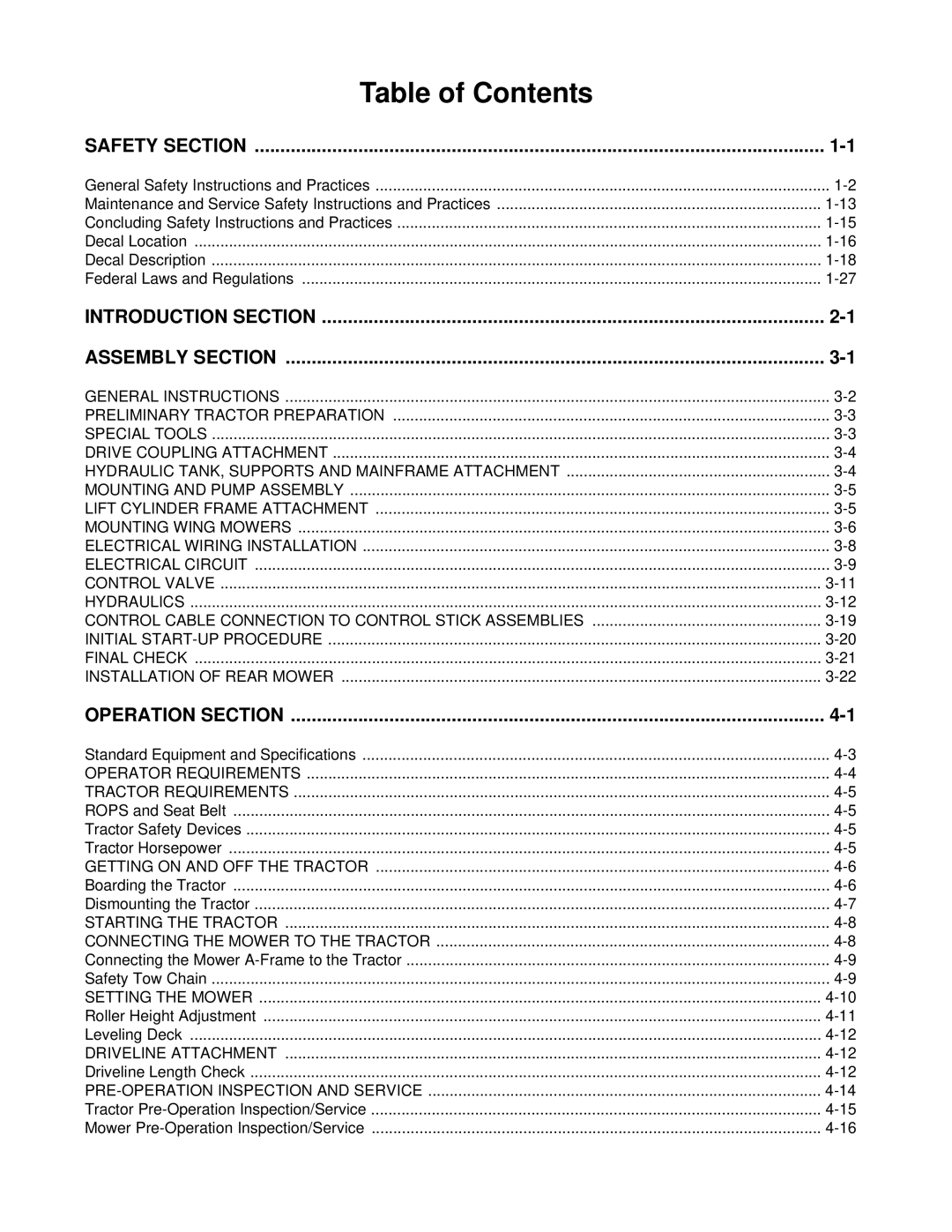 Alamo 803213C, FC-FL-0001 manual Table of Contents 