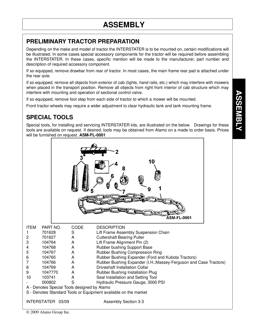 Alamo 803213C, FC-FL-0001 manual Preliminary Tractor Preparation, Special Tools 