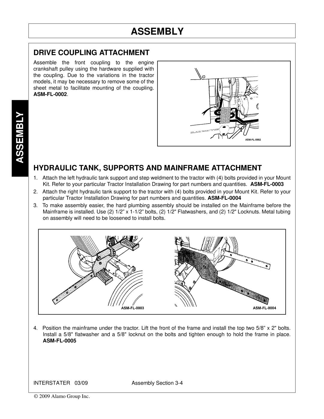 Alamo FC-FL-0001, 803213C manual Drive Coupling Attachment, Hydraulic TANK, Supports and Mainframe Attachment, ASM-FL-0005 