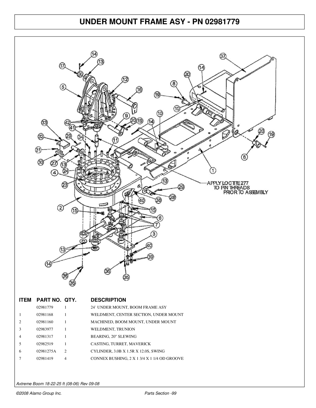 Alamo FC-P-0002 manual Under Mount Frame ASY PN 