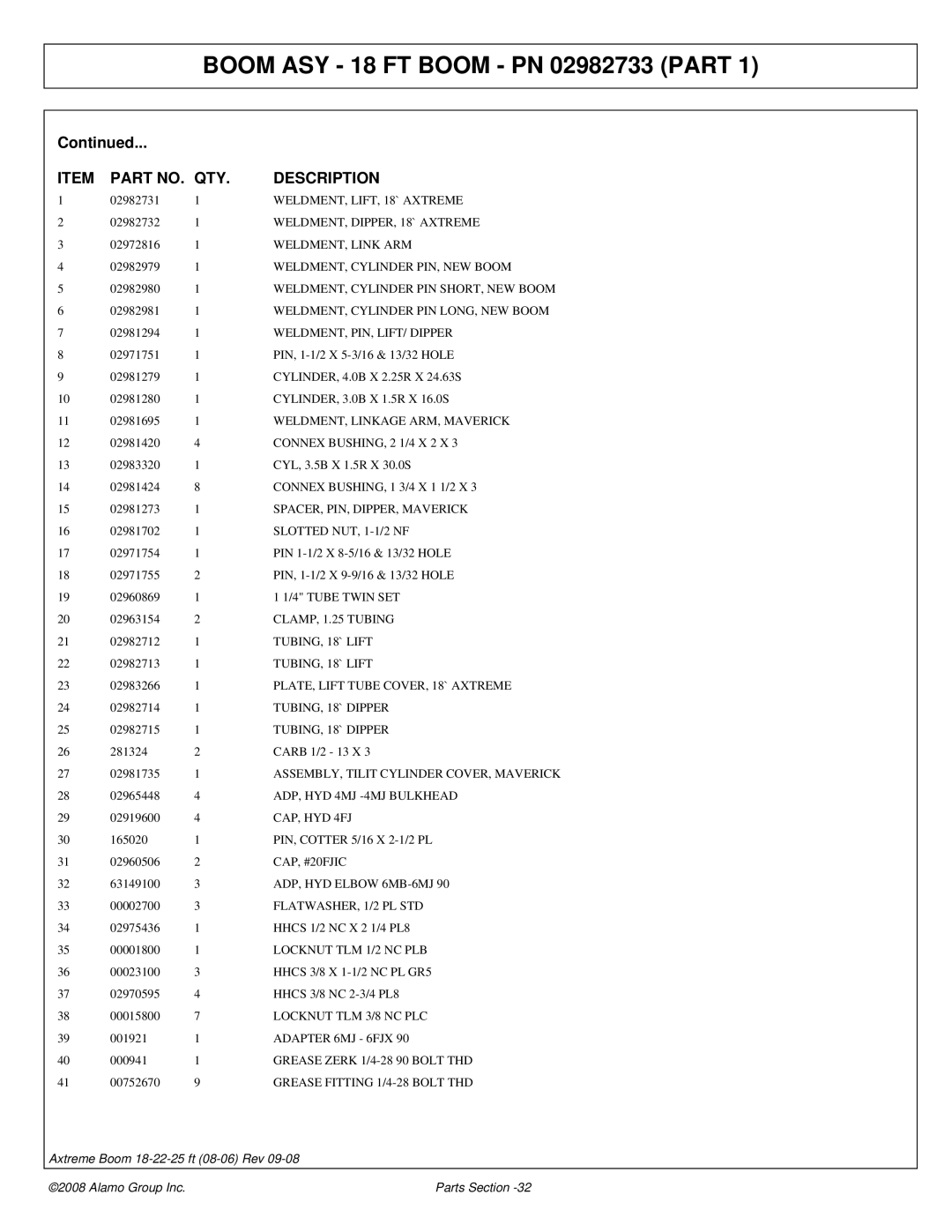 Alamo FC-P-0002 WELDMENT, LIFT, 18` Axtreme, WELDMENT, DIPPER, 18` Axtreme, WELDMENT, Link ARM, Slotted NUT, 1-1/2 NF 