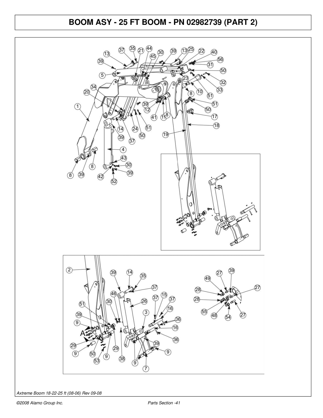 Alamo FC-P-0002 manual Boom ASY 25 FT Boom PN 02982739 Part 