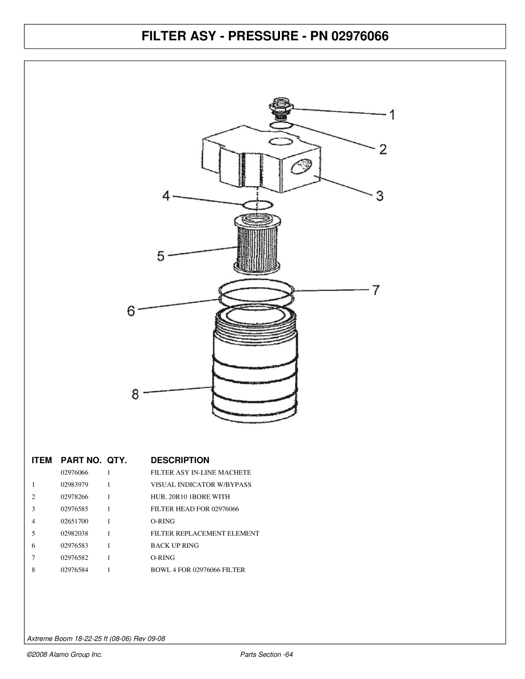 Alamo FC-P-0002 manual Filter ASY Pressure PN 