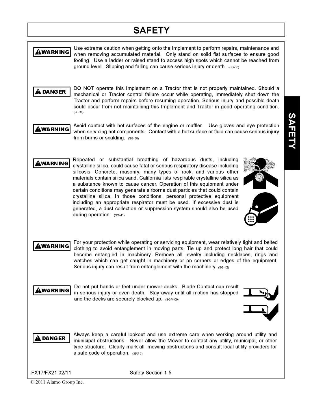 Alamo FX21, FX17 manual Safety 