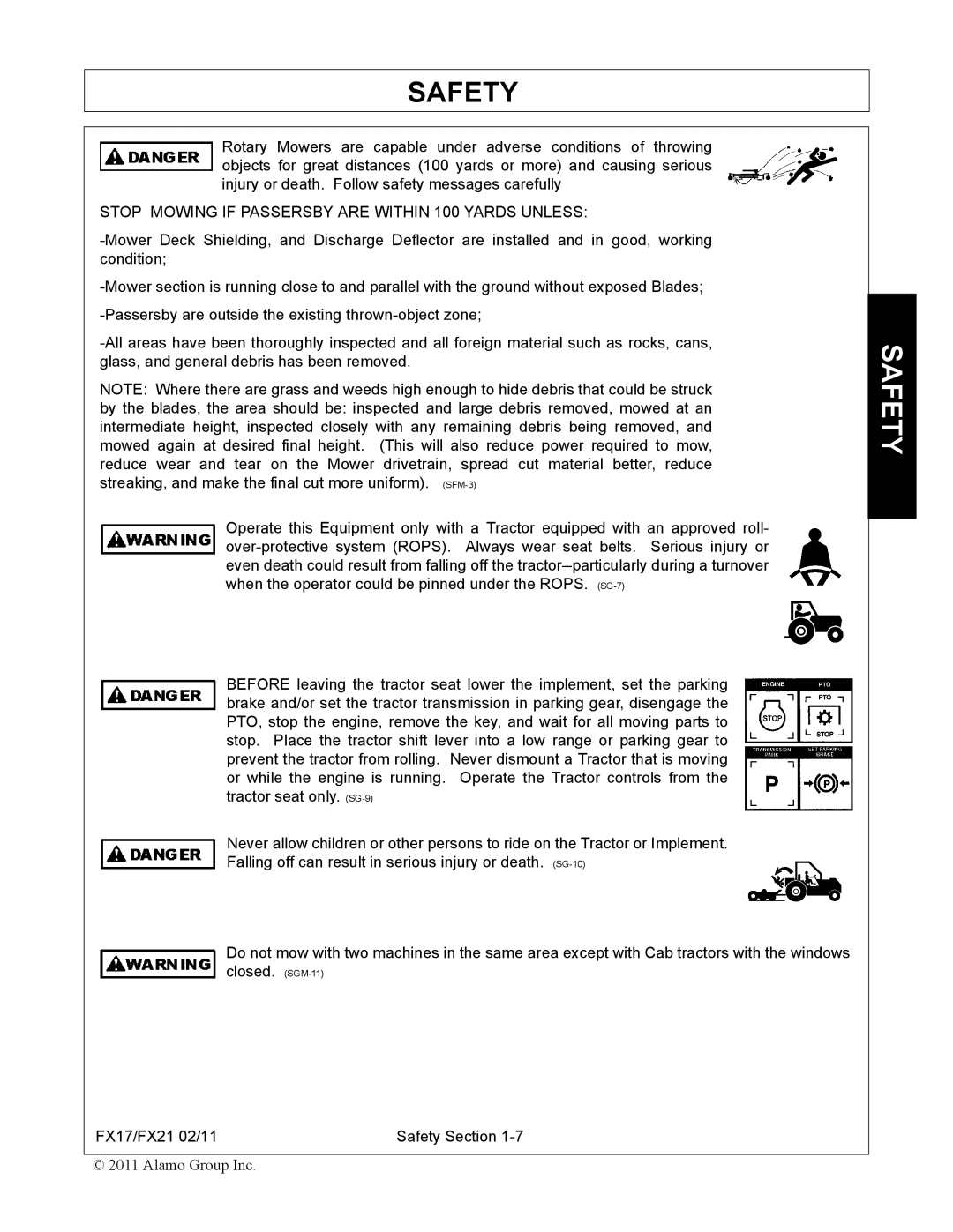 Alamo FX21, FX17 manual Stop Mowing if Passersby are Within 100 Yards Unless 