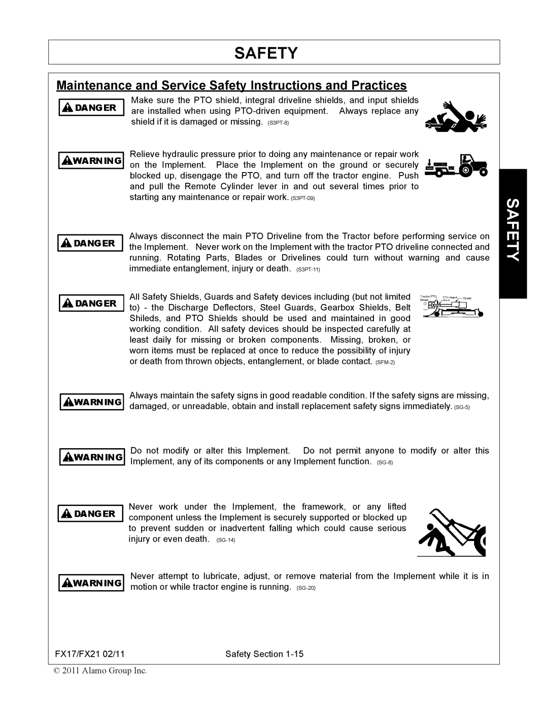 Alamo FX21, FX17 manual Maintenance and Service Safety Instructions and Practices 