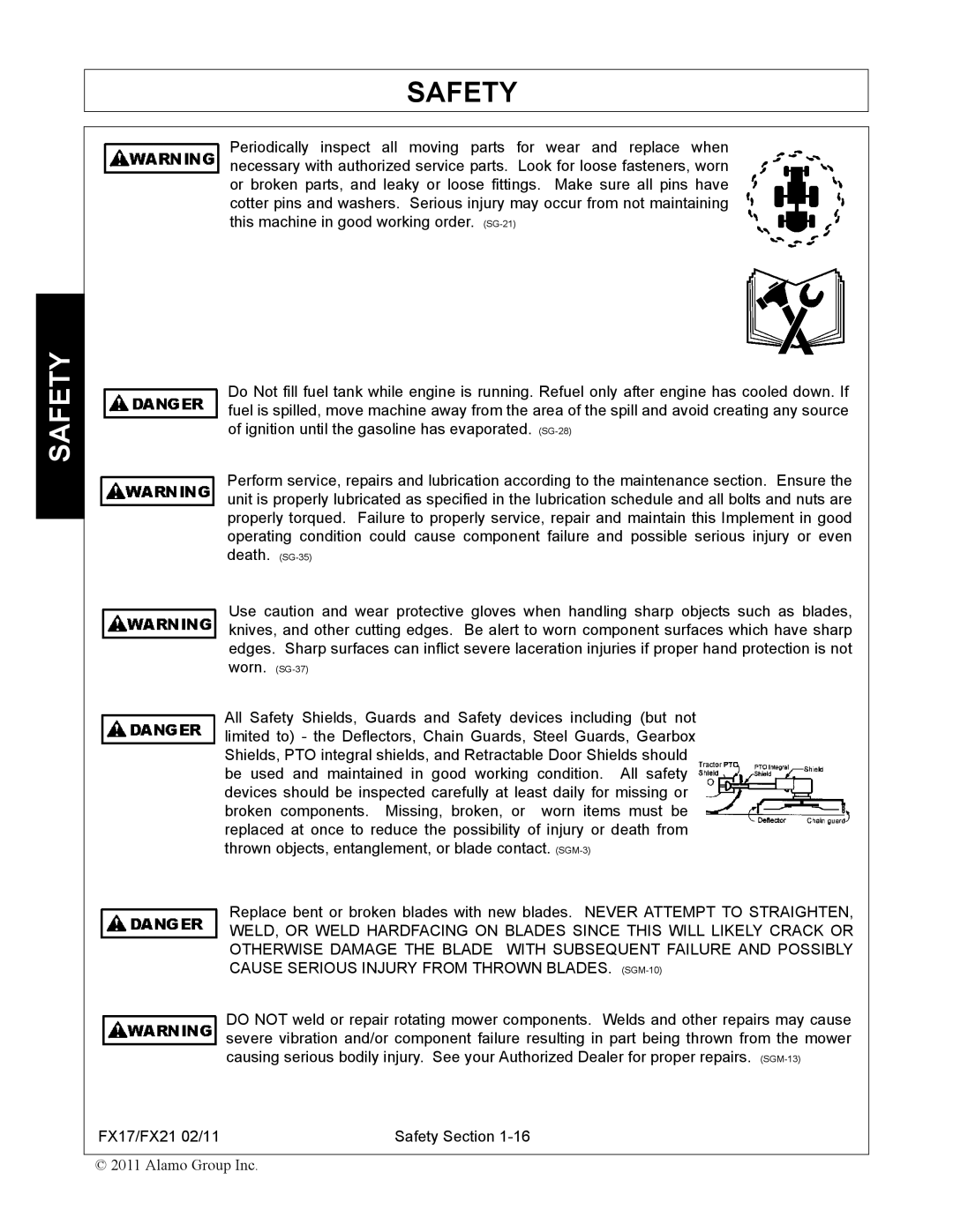 Alamo FX17, FX21 manual Safety 