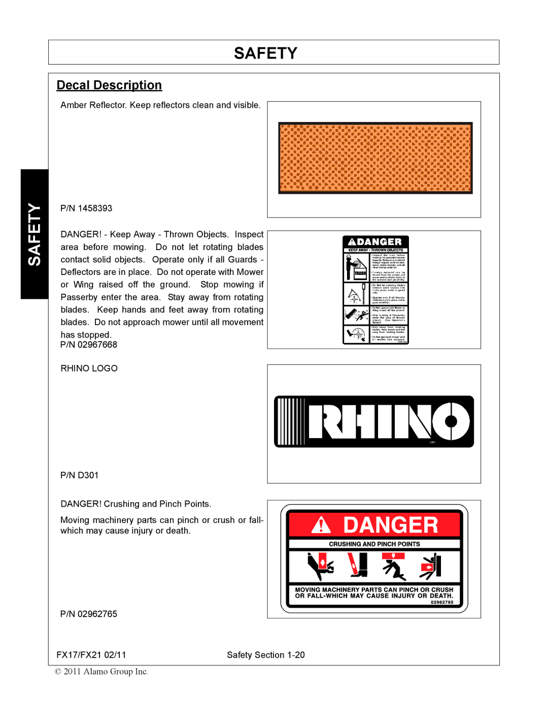 Alamo FX17, FX21 manual Decal Description, Rhino Logo 