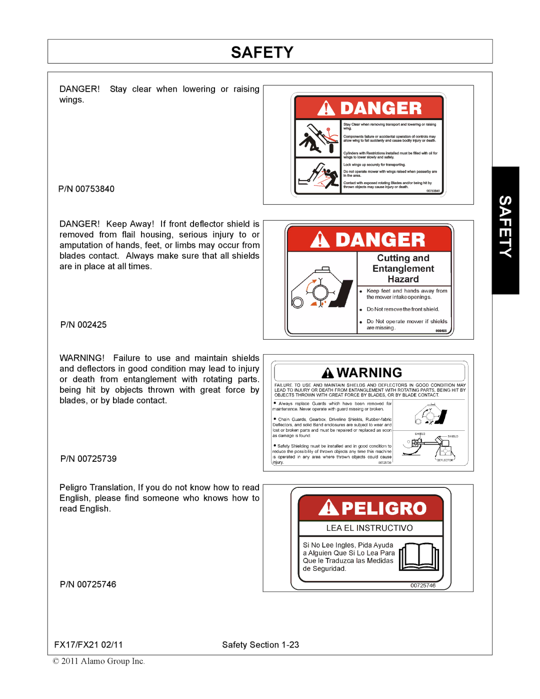 Alamo FX21, FX17 manual Safety 