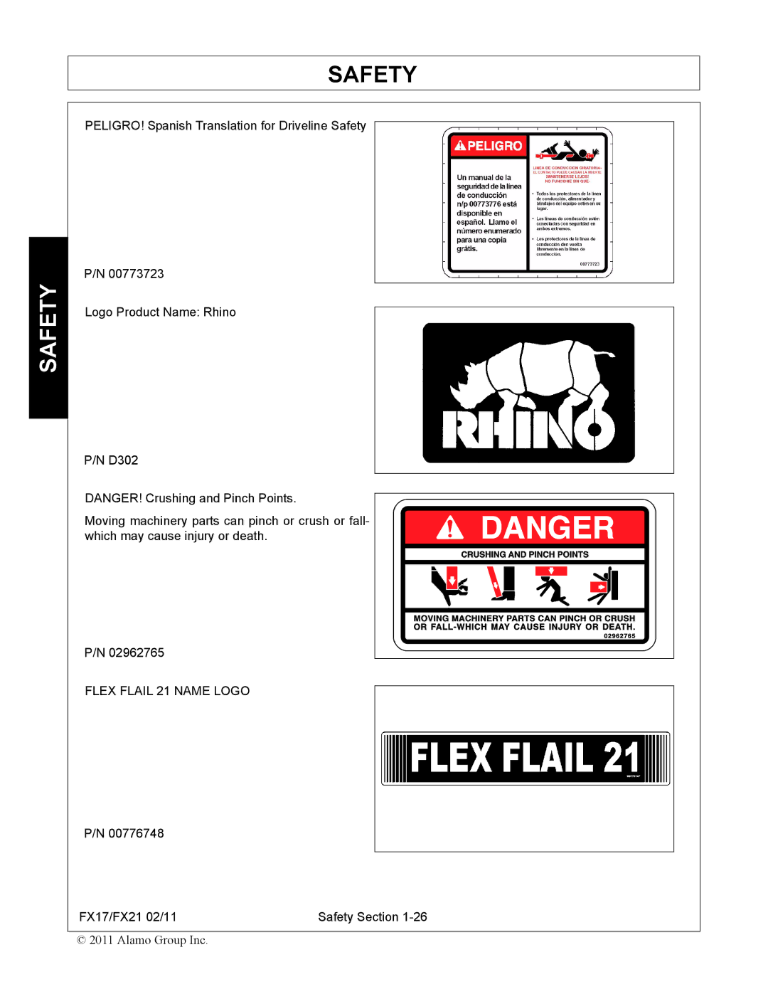 Alamo FX17, FX21 manual Flex Flail 21 Name Logo 