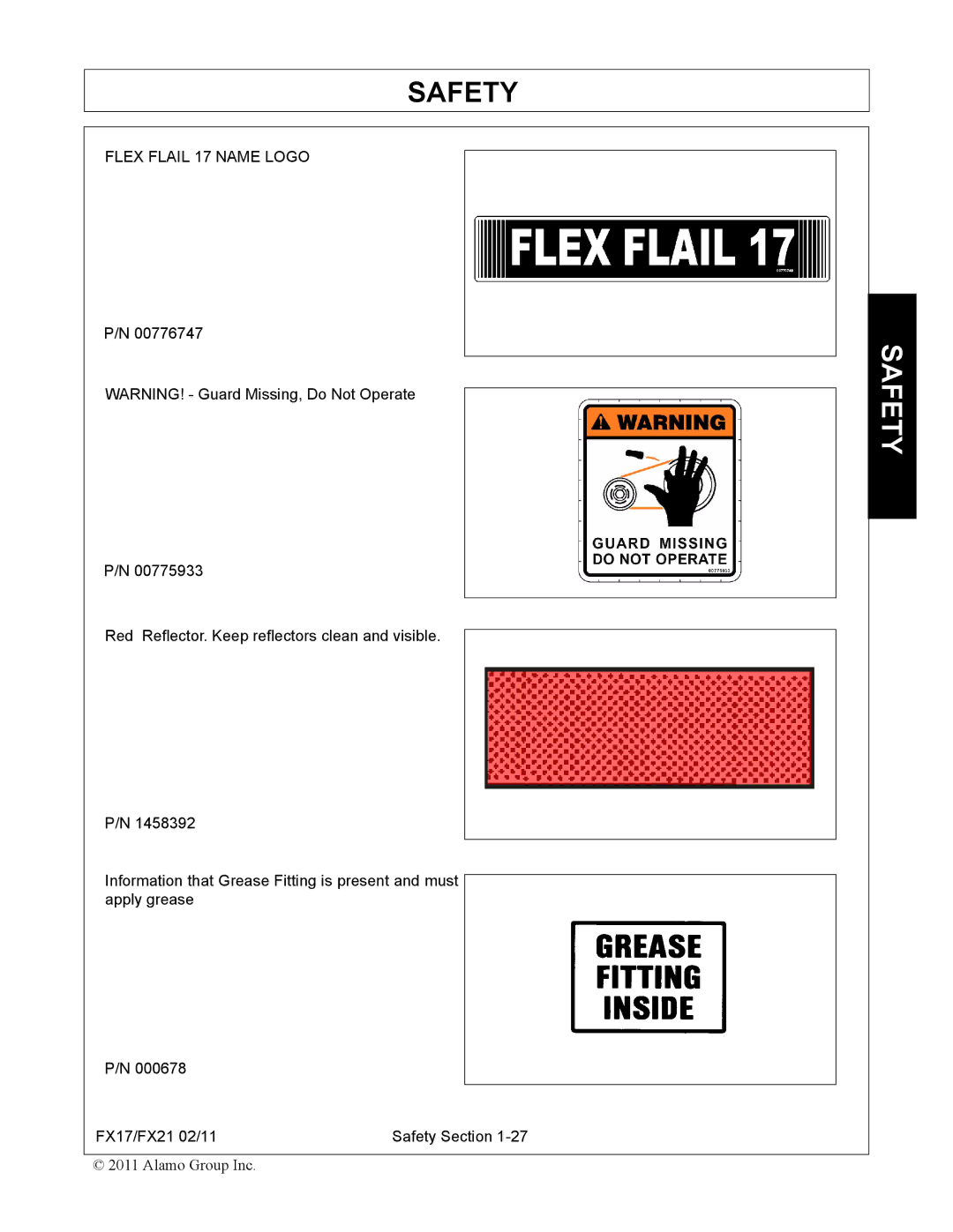 Alamo FX21, FX17 manual Flex Flail 17 Name Logo 