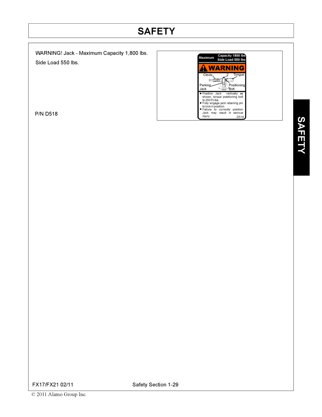 Alamo manual D518 FX17/FX21 02/11 Safety Section 