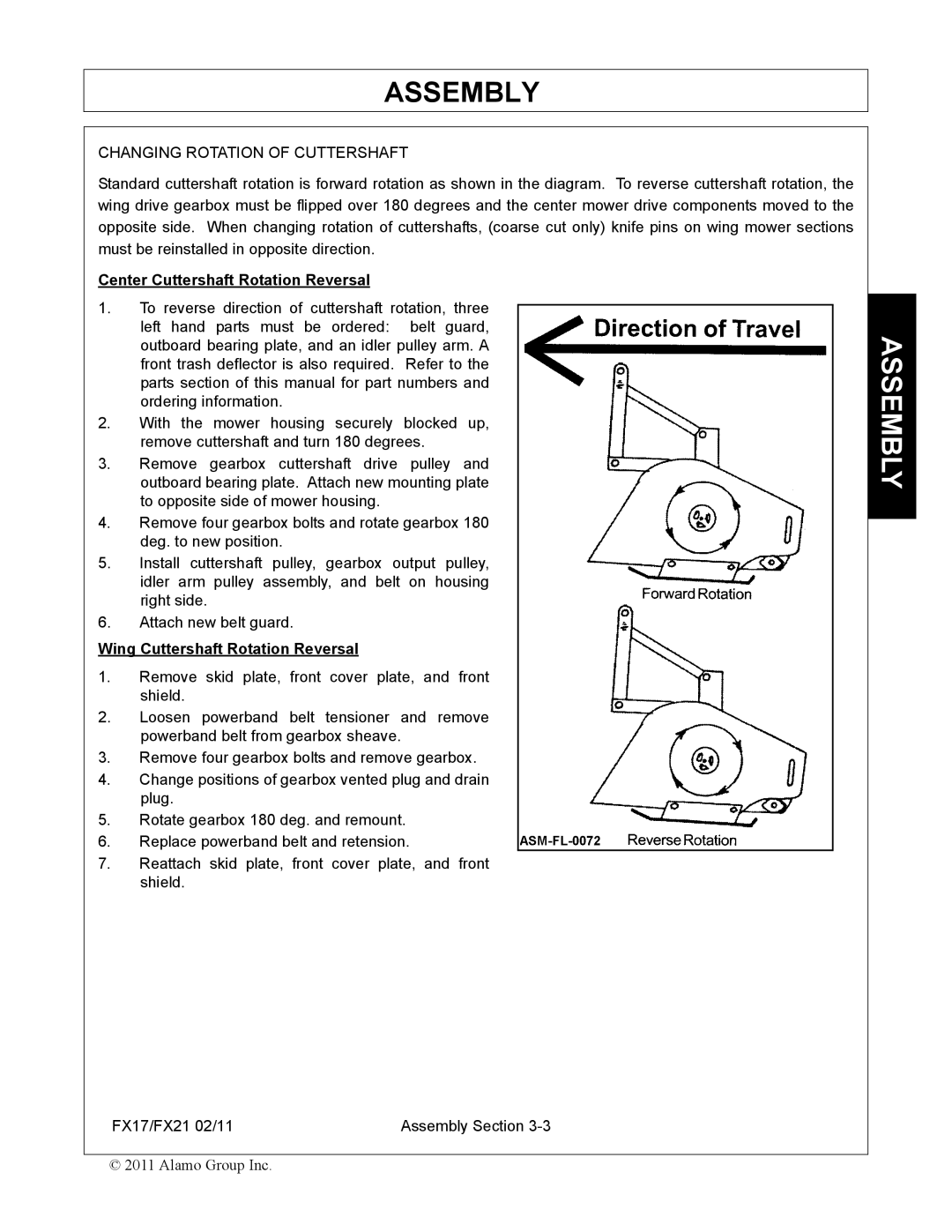 Alamo FX21 Changing Rotation of Cuttershaft, Center Cuttershaft Rotation Reversal, Wing Cuttershaft Rotation Reversal 