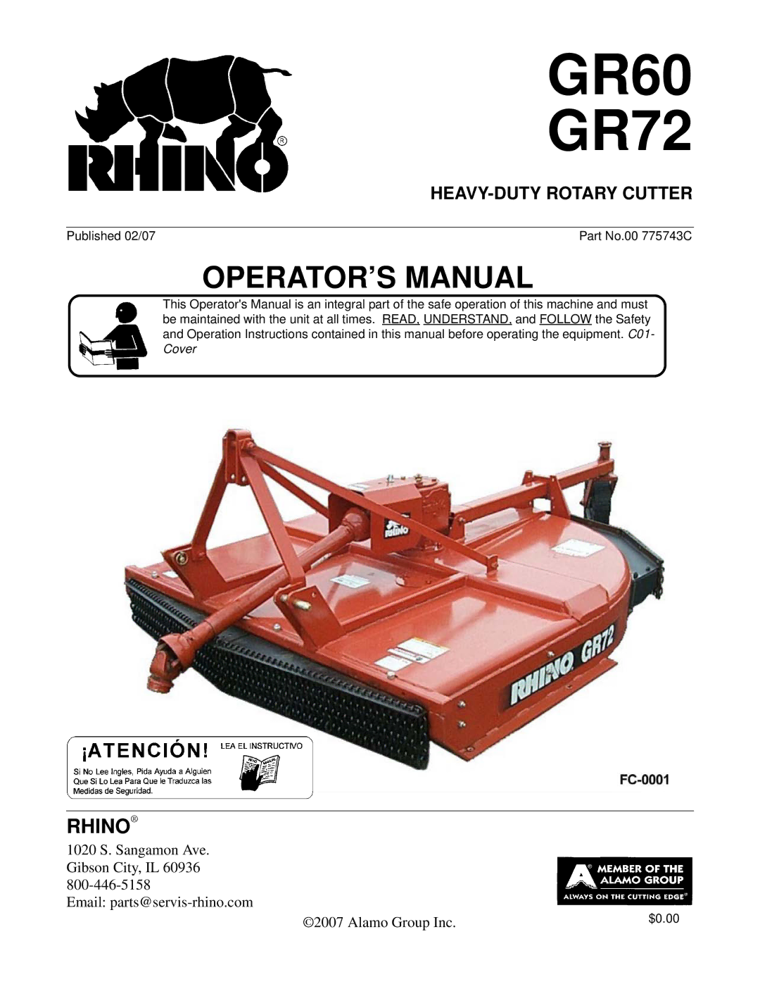 Alamo manual GR60 GR72, HEAVY-DUTY Rotary Cutter 