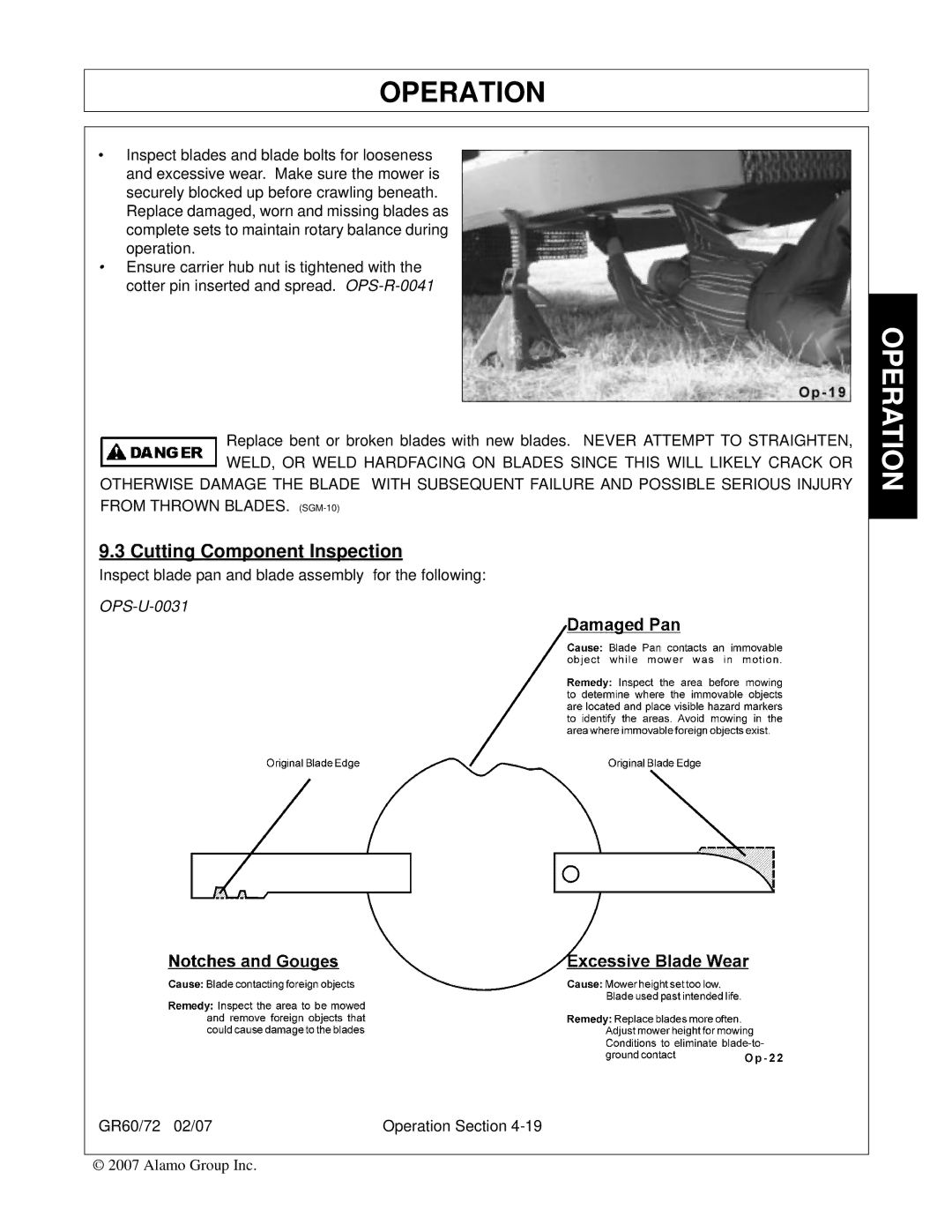 Alamo GR72, GR60 manual Cutting Component Inspection 